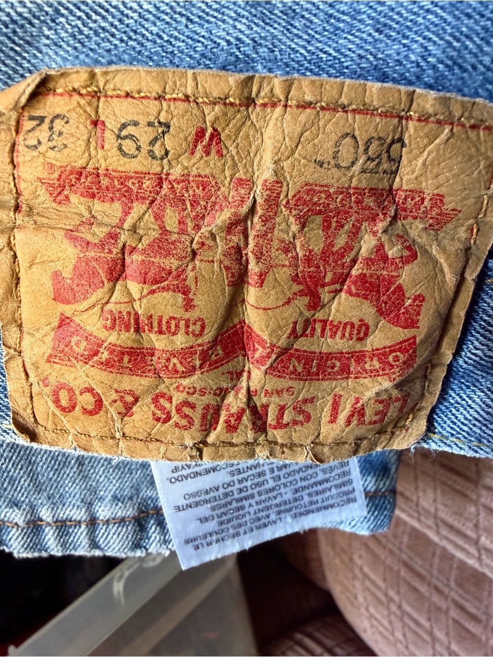 Levi's Men's Straight Jeans in Light Blue Denim with Brown Patch